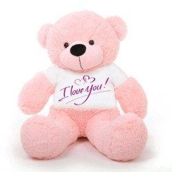 Pink 5 feet Big Teddy Bear wearing a I Love You T-shirt